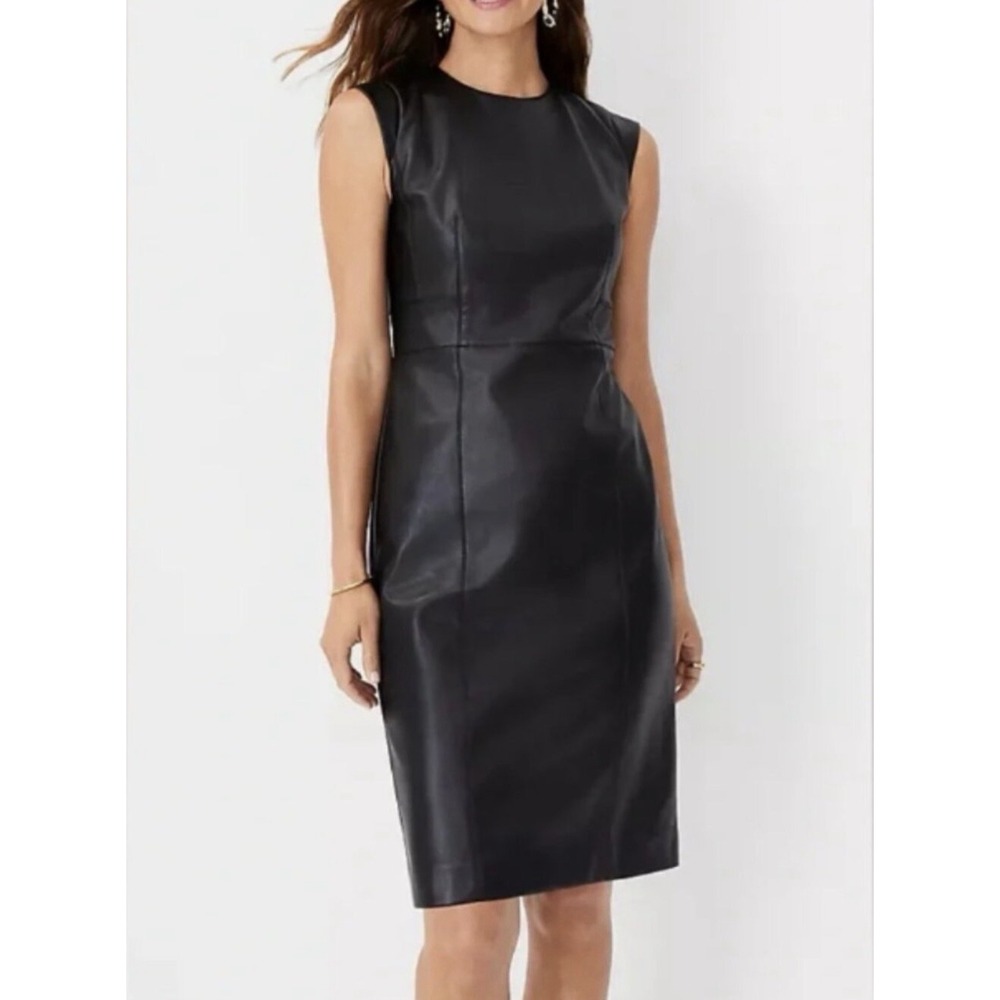 Ann Taylor Women's Black Faux Leather Cap Sleeve Sheath Dress Size 8 New $159